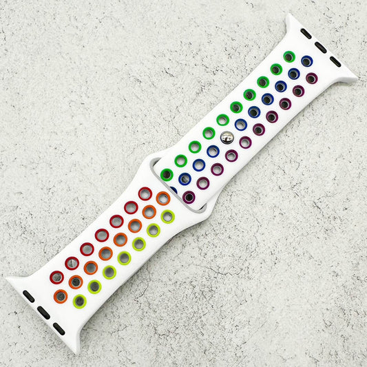 Silicone Sport Watch Band For Apple Watch In White and Rainbow 1