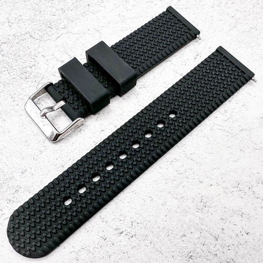 Silicone Tyre Tread Quick Release Watch Strap Black 18mm 20mm 22mm 1