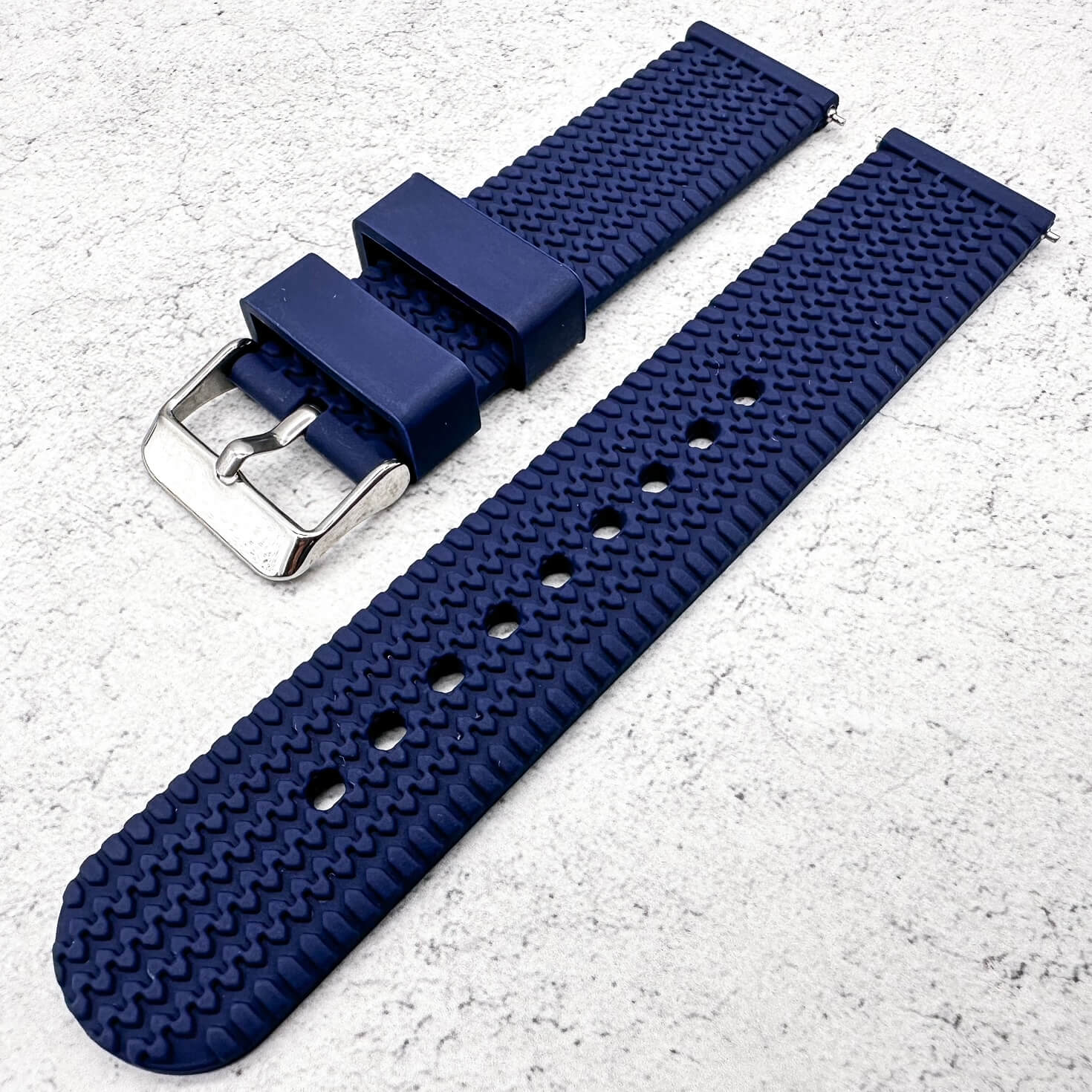 Silicone Tyre Tread Quick Release Watch Strap Blue 18mm 20mm 22mm 1