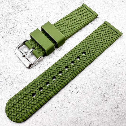 Silicone Tyre Tread Quick Release Watch Strap Green 18mm 20mm 22mm 1