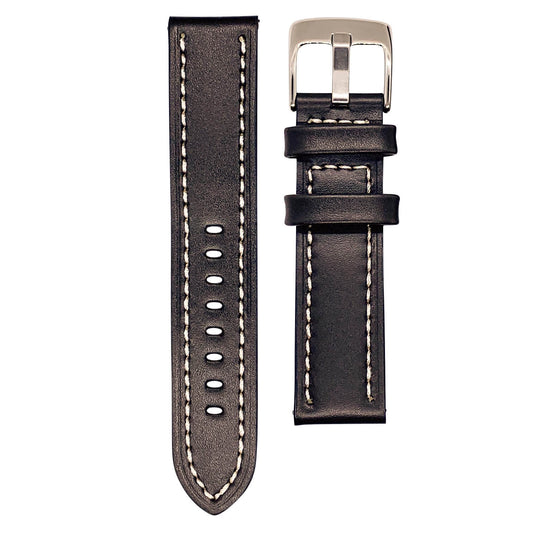 Smooth Grain Genuine Leather White Stitched Watch Strap Dark Brown 1