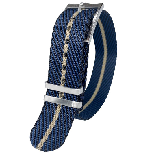 Twill NATO Single Pass Watch Strap Dark Blue Beige 1