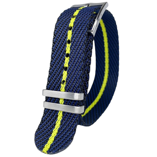 Twill NATO Single Pass Watch Strap Dark Blue Yellow 1