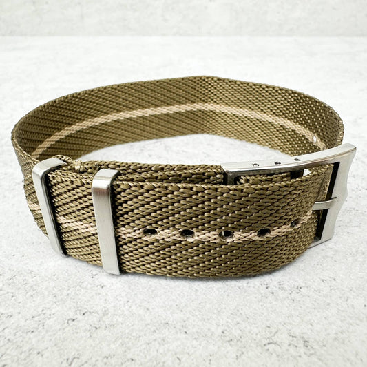 Twill NATO Single Pass Watch Strap Green Beige 2