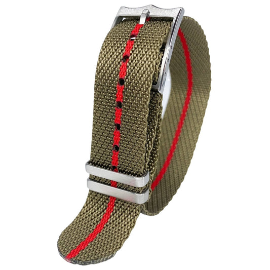 Twill NATO Single Pass Watch Strap Green Red 1