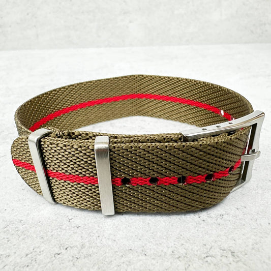 Twill NATO Single Pass Watch Strap Green Red 2