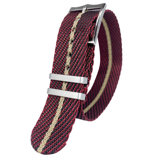 Twill NATO Single Pass Watch Strap Red Beige 1