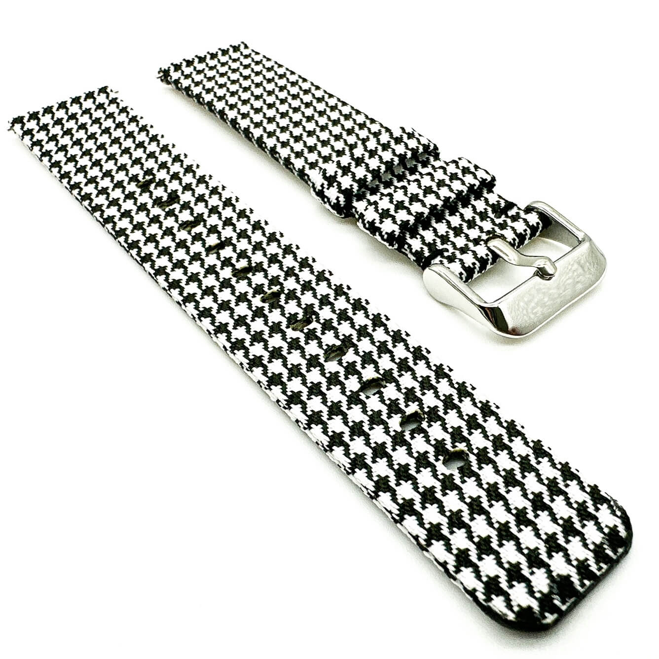 Woven Nylon Fabric Quick Release Watch Strap Black White 2