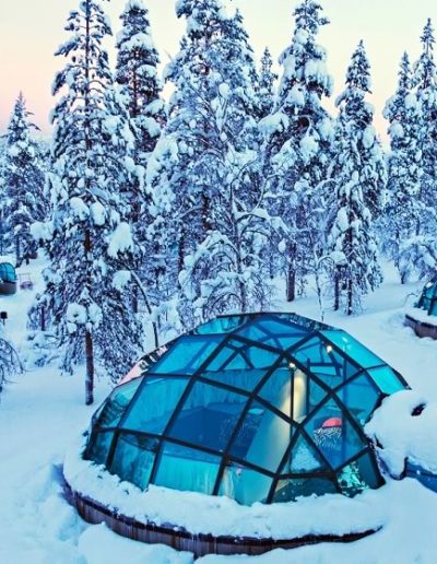 Glass Igloo in Finland a very unique hotel in snow covered landscape